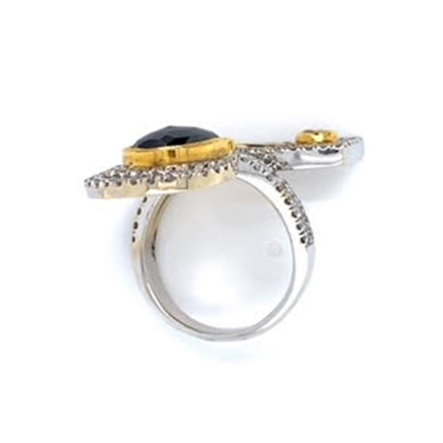 Two-Tone 18K/22K Freeform Double Halo Black and Yellow Diamond Ring
 -
