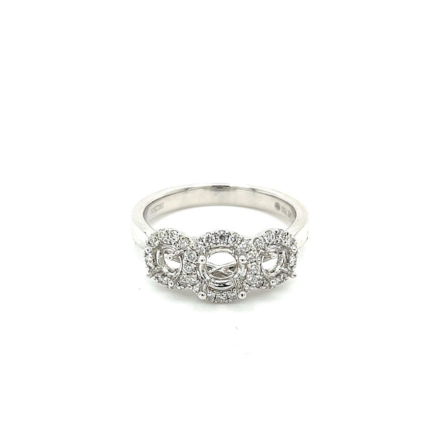 Lady's White 18 Karat Three Stone Halo Ring