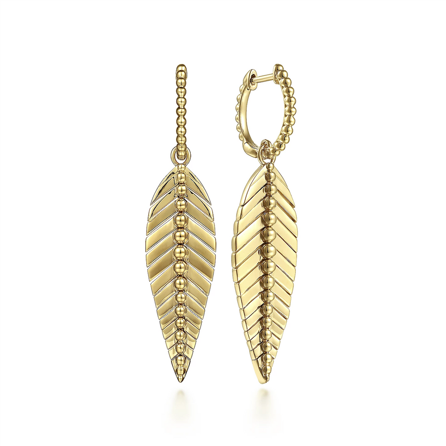 Gabriel & Co Lady's Leaf Drop Huggie Hoop Earrings
