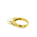 Estate Miki Moto Pearl and Diamond Ring