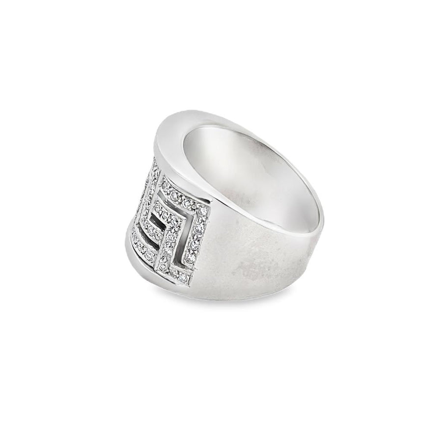 Greek Key Wide Diamond Band