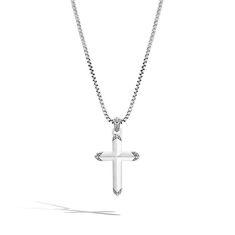 John Hardy MEN's Classic Chain Silver Cross Pendant on Box Chain Necklace