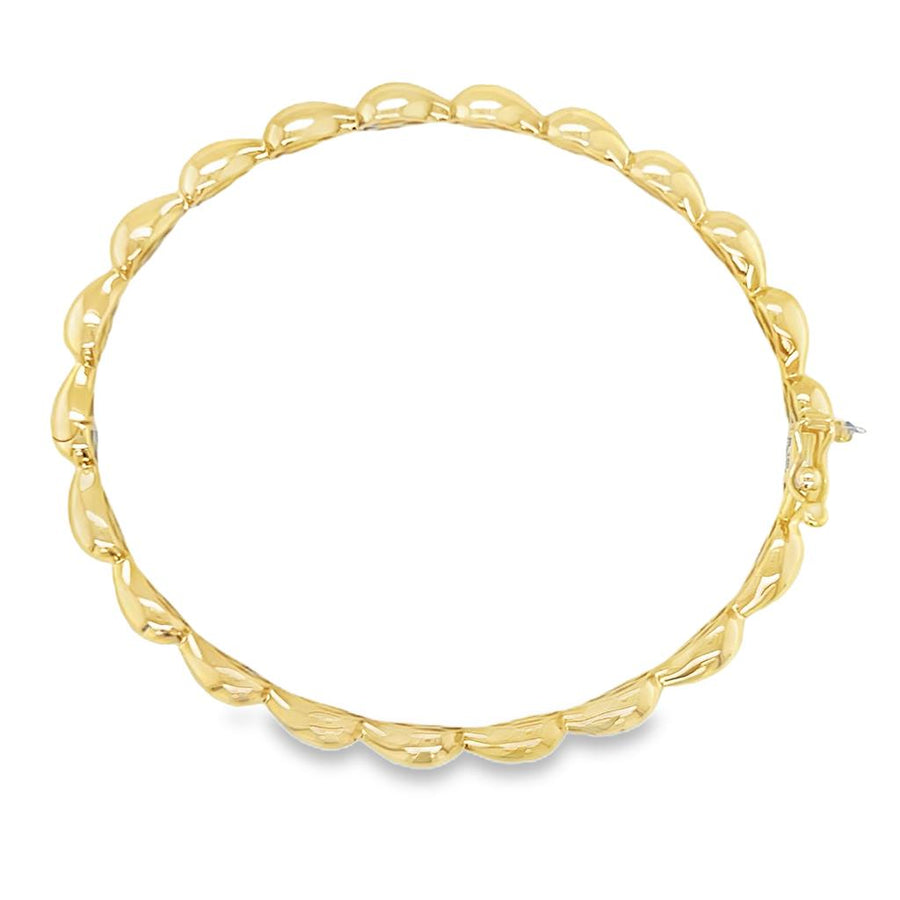 Yellow 14 Karat Teardrop Hinge Bangle Bracelet Length 7 Gram Weight: 7