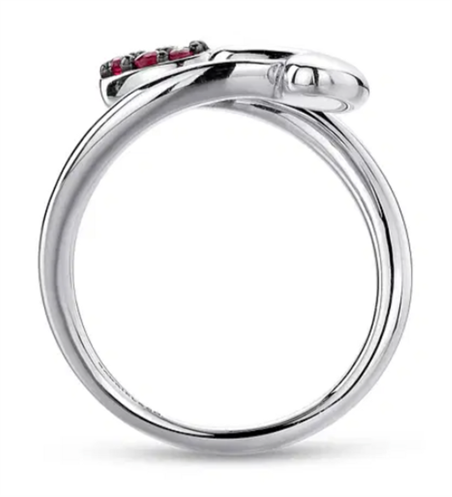Sterling Silver Bypass Double Heart Ring Size 6.5 7 = 0.15tw Round Rub