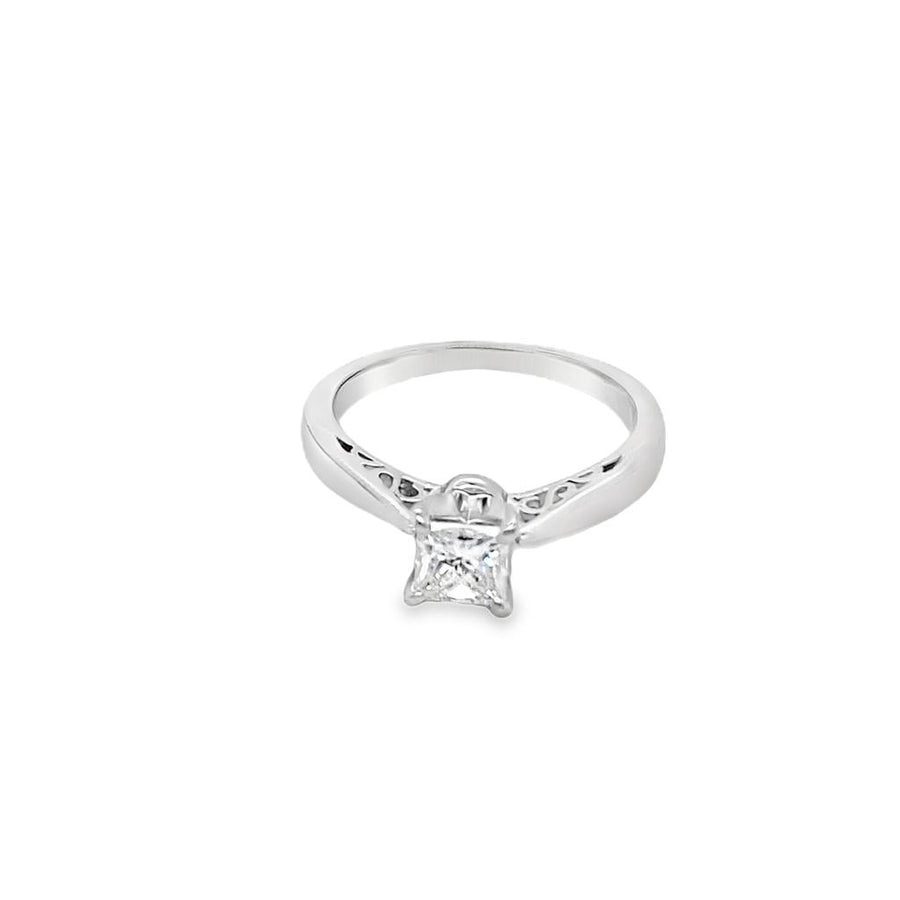 Estate Filligree Cathedral Princess Cut Solitaire Engagement Ring