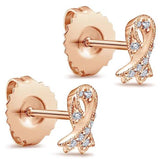 Lady's Rosé 14 Karat Milgrain Ribbon Stud Earrings with 18 = 0.07tw Ro