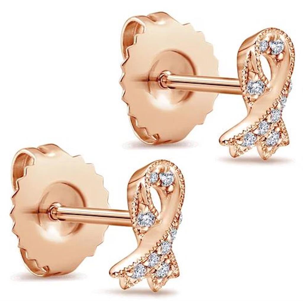 Lady's Rosé 14 Karat Milgrain Ribbon Stud Earrings with 18 = 0.07tw Ro