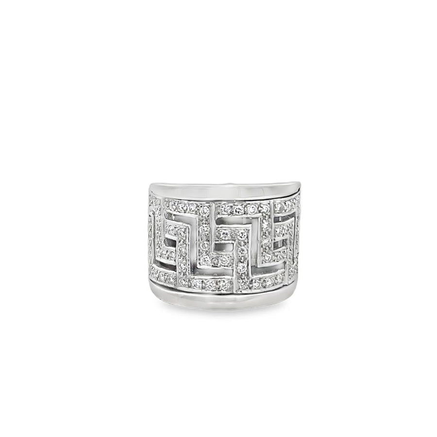 Greek Key Wide Diamond Band