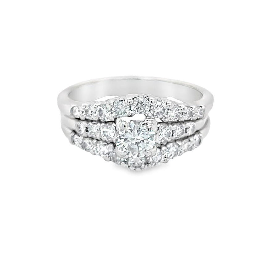 Platinum Soldered Wedding Set Estate Jewelry with 1 Round Diamond