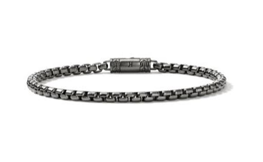Sterling Silver 3.7mm Box Chain Bracelet with Satin Matte Black Rhodiu