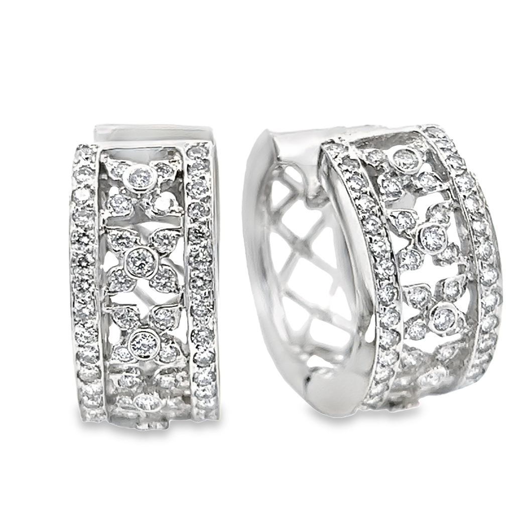 Estate Wide Antique Floral Diamond Hoop Earrings