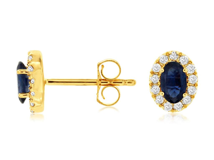 Lady's Yellow 14 Karat Oval Halo Stud Earrings With 2 = 0.56Tw Oval Sa