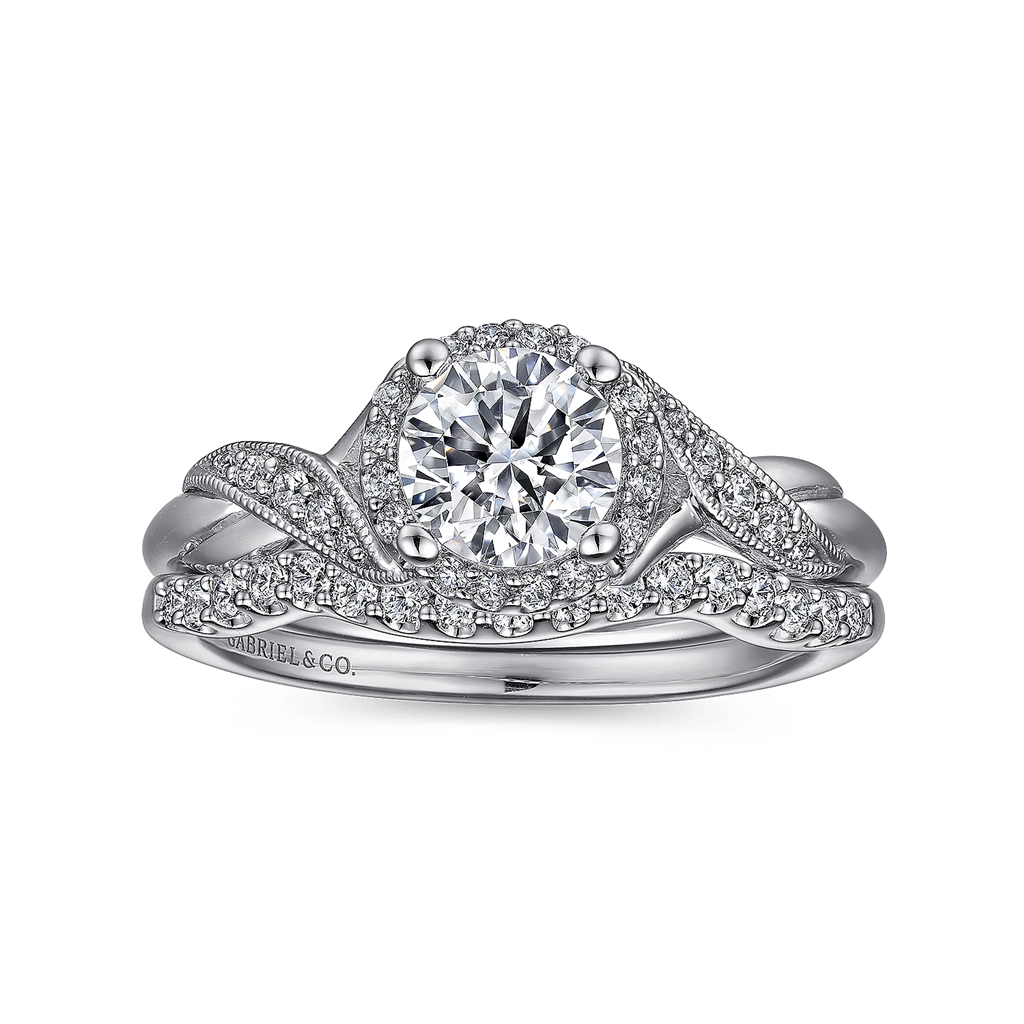 Gabriel & Co. Shae - Vintage Inspired 14K White Gold Round Halo Diamond Engagement Ring Mounting
