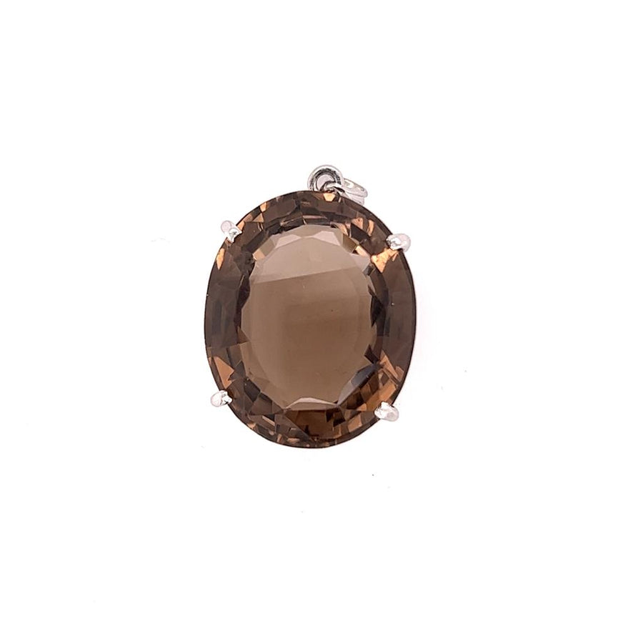 White 14 Karat Oval Smoky Quartz Pendant
