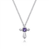 Gabriel & Co. Fashion Sterling Silver Round Amethyst Cross Necklace