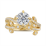 Lady's Yellow 14 Karat Leaf Style Open Diamond Wedding Band With Milig