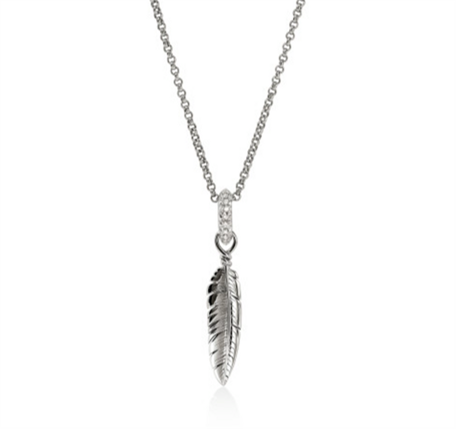 John Hardy Modern Talisman Feather Diamond Pendant Necklace