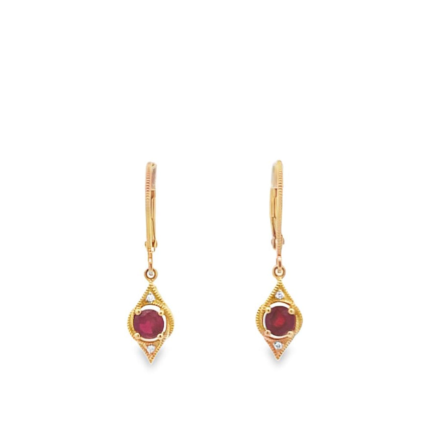 Lady's Yellow 14 Karat Milgrain Geometric Earrings 2 = 0.67tw Round Ve