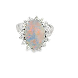 Oval Black Opal and Diamond Halo Ring