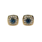 Lady's Yellow 14 Karat Cushion Halo Stud Earrings With 2 = 0.35Twt Rou