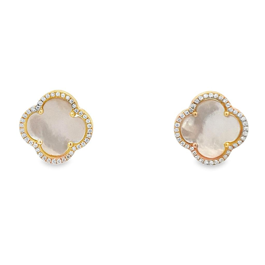 Clover Style Mother of Pearl and Diamond Earrings