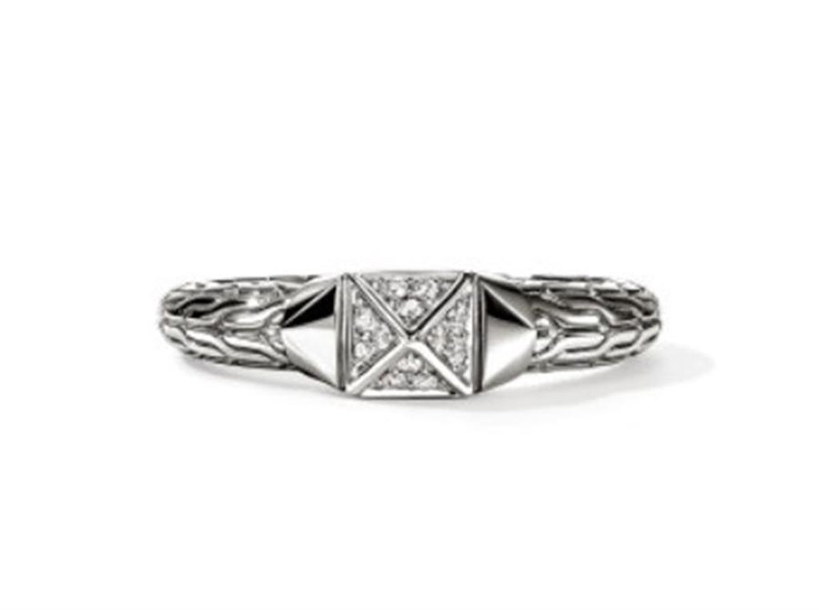 Sterling Silver 5Mm Icon Stud Ring John Hardy With 12 = 0.07Twt Pave-s