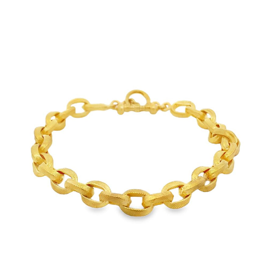 Yellow 23 Karat Milgrain Thai Gold Bracelet With 7mm Milgrain Textured