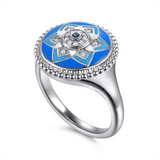 White Sterling Silver Blue Enamel Signet Ring Ring Size 6.5 15 = 0.06T