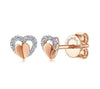 Lady's Rosé 14 Karat Open Heart Layered Diamond Stud Earrings With 22