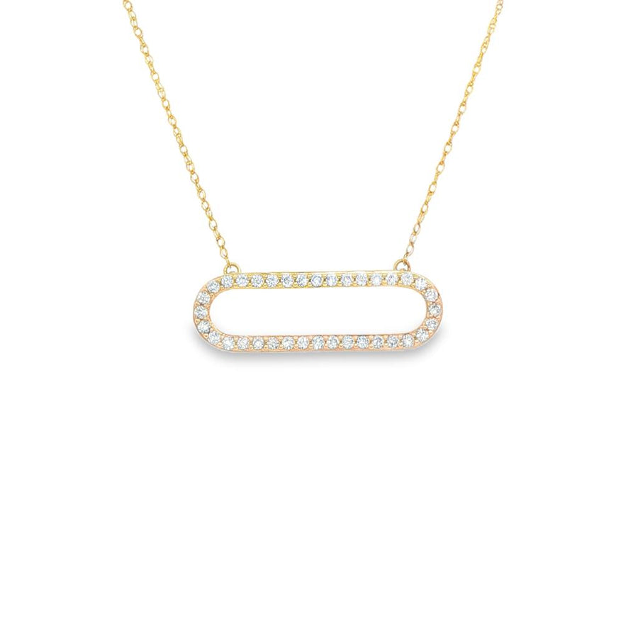Lady's Yellow 14 Karat Oval E-W Paperclip Style Station Pendant Neckla