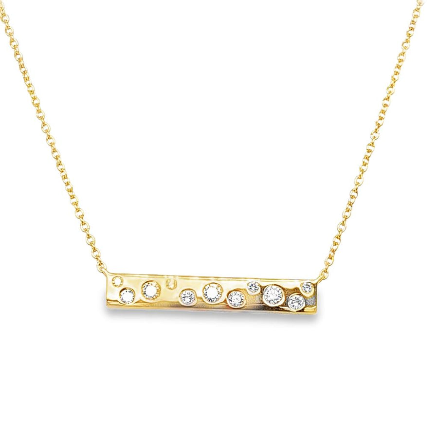 Lady's Yellow 14 Karat Burnish Set Diamond Accented Bar Pendant Neckla