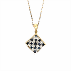 Estate Sapphire and Diamond Checkerboard Pendant