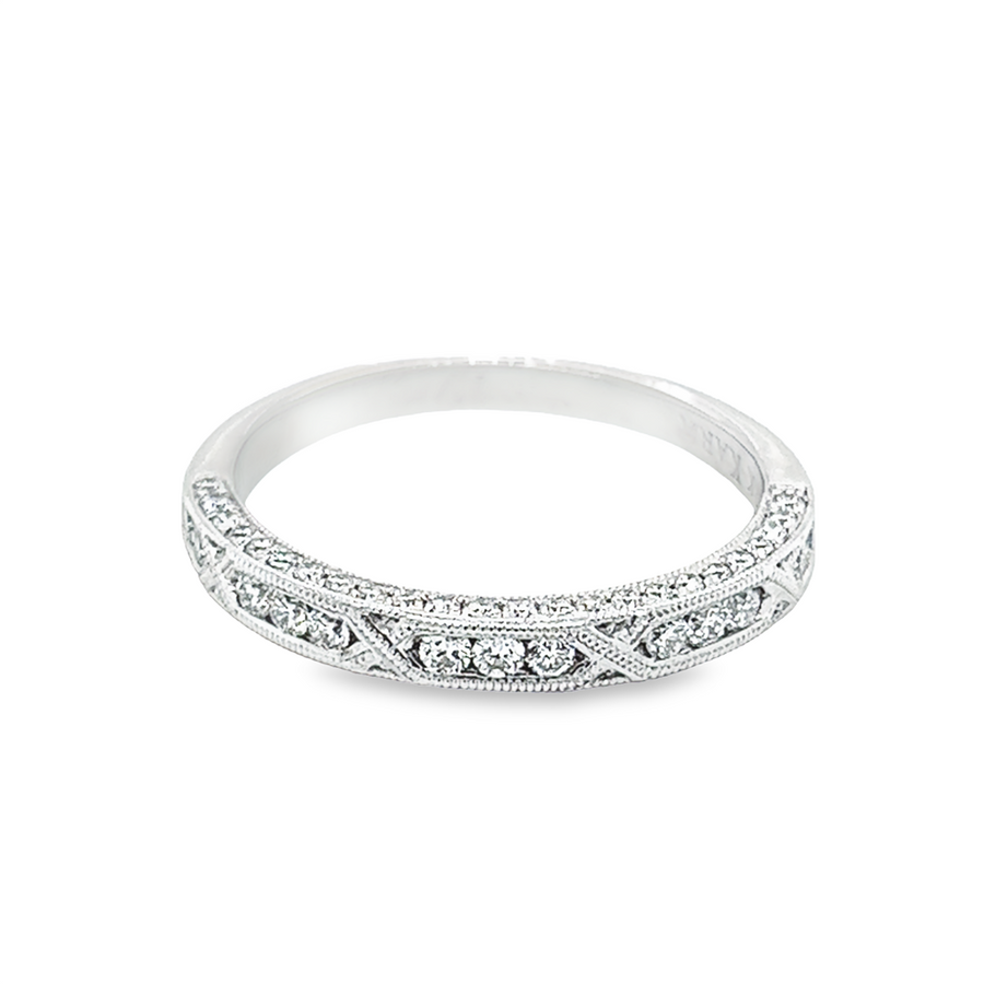 White 18 Karat Kirk Kara Diamond Band Estate Jewelry Size 7.25 61=0.63tw Round G/H VS2/SI1 Diamonds