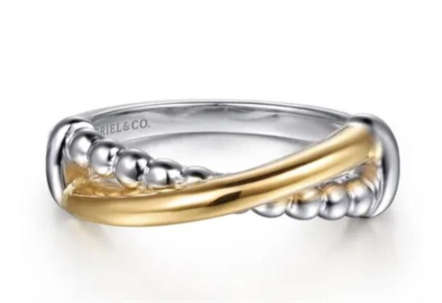 Two-Tone Silver/14K Bujukan Criss Cross Ring Size 6.5 Designer: Gabrie