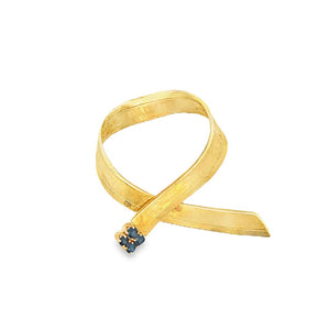 Yellow 18 Karat Florentine Ribbon Pin Estate Jewelry With 4=2.50-2.70Mm Round Sapphires