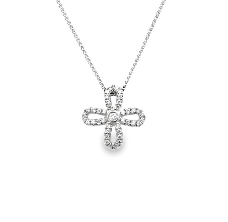 White 14 Karat Diamond Cross Pendant Estate Jewelry Length 18 With 41