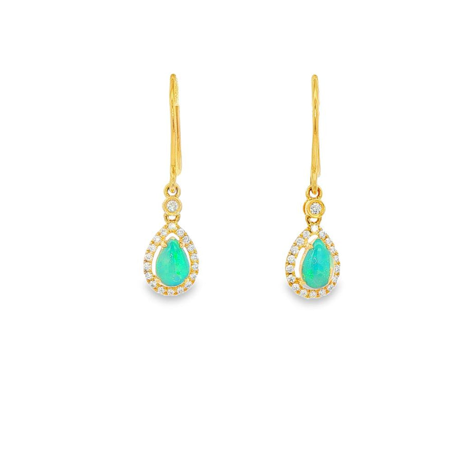 Lady's Yellow 14 Karat Pear Halo Dangle Earrings With 2 = 0.50Twt Pear