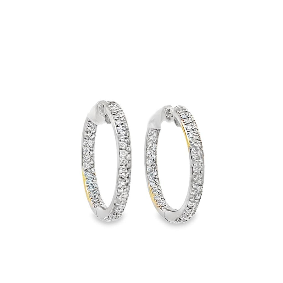 White 18 Karat Pave Inside--Out Diamond Hoop Earrings Estate Memo With