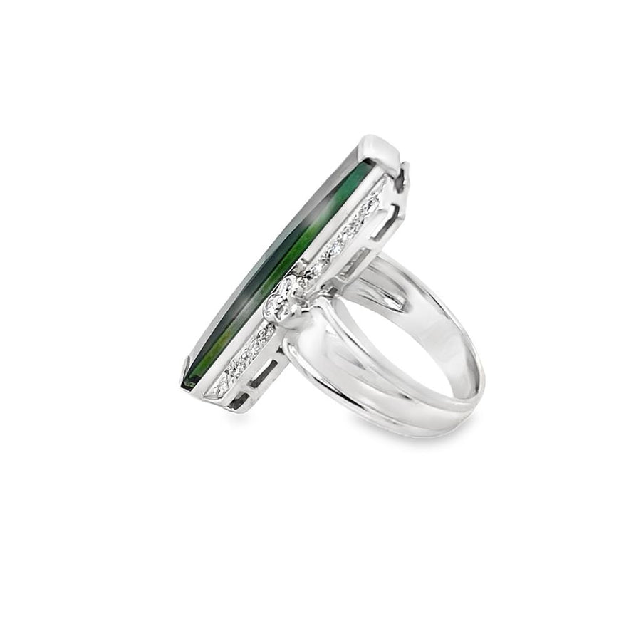 Antique Green Tourmaline and Diamond Ring