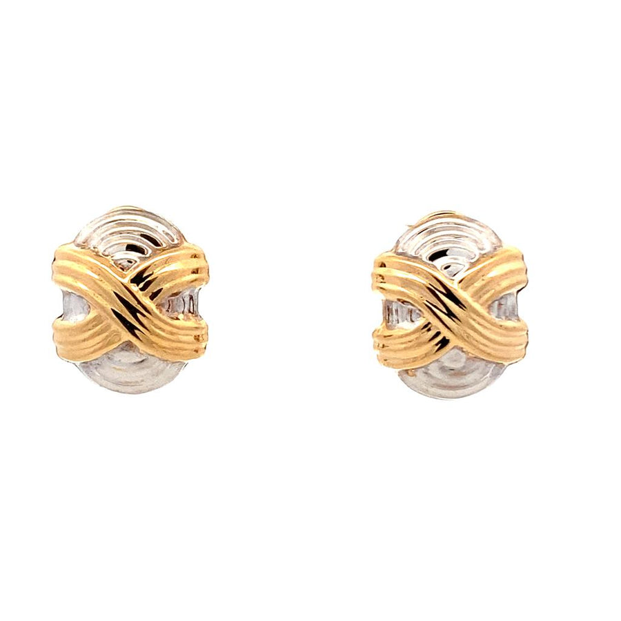 Two-Tone 14 Karat 21.25X17.80mm Oval Earrings w/ Omega Backs Estate Je