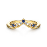 Lady's Yellow 14 Karat Prong Set Floral Style Curved Diamond And Sapph
