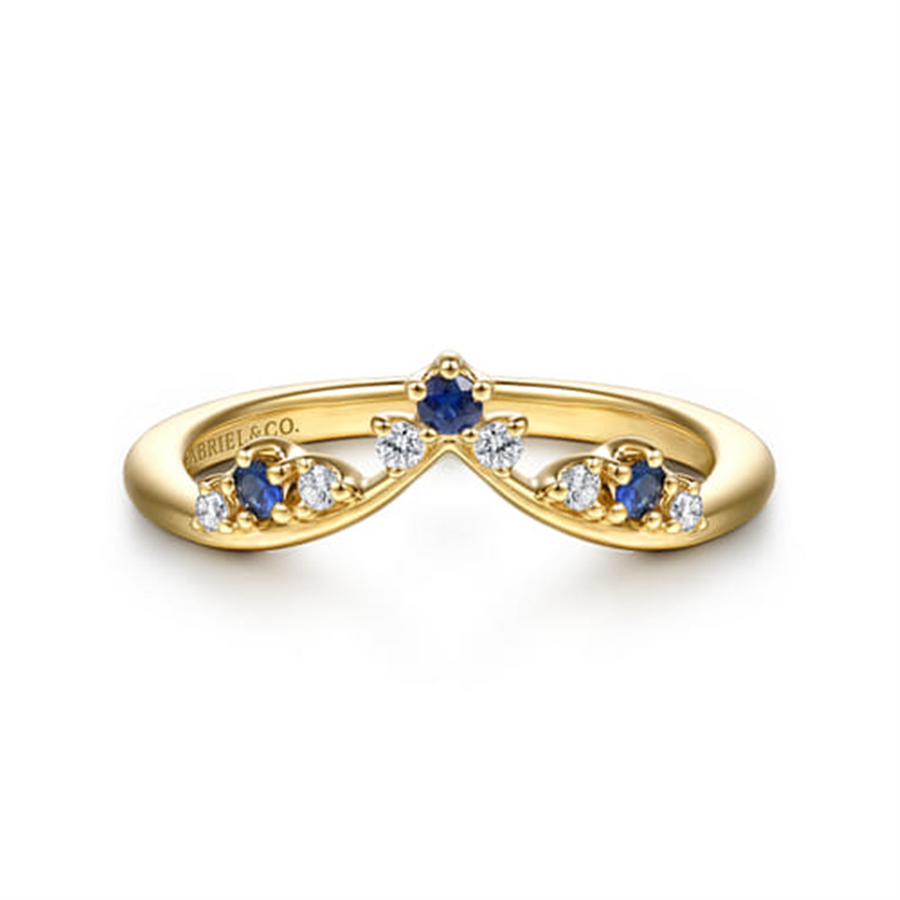 Lady's Yellow 14 Karat Prong Set Floral Style Curved Diamond And Sapph