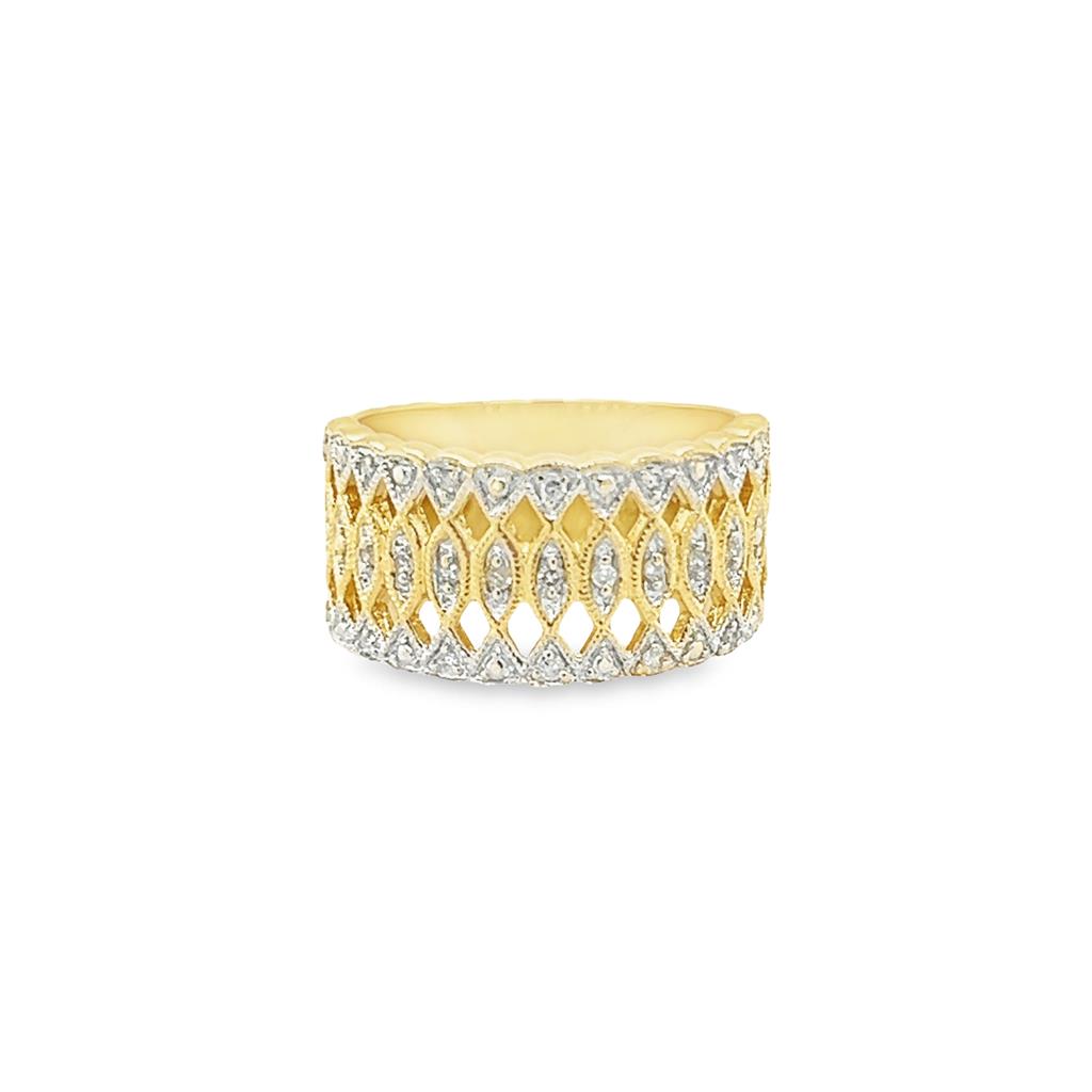 Two-Tone 14 Karat Polished/Milgrain Marquise And Trilliant Look Cutout Band Estate Jewelry Size 5.75 27=0.14tw Round Diamonds Gram Weight: 4.98