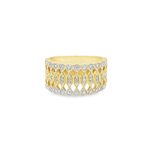 Two-Tone 14 Karat Polished/Milgrain Marquise And Trilliant Look Cutout Band Estate Jewelry Size 5.75 27=0.14tw Round Diamonds Gram Weight: 4.98