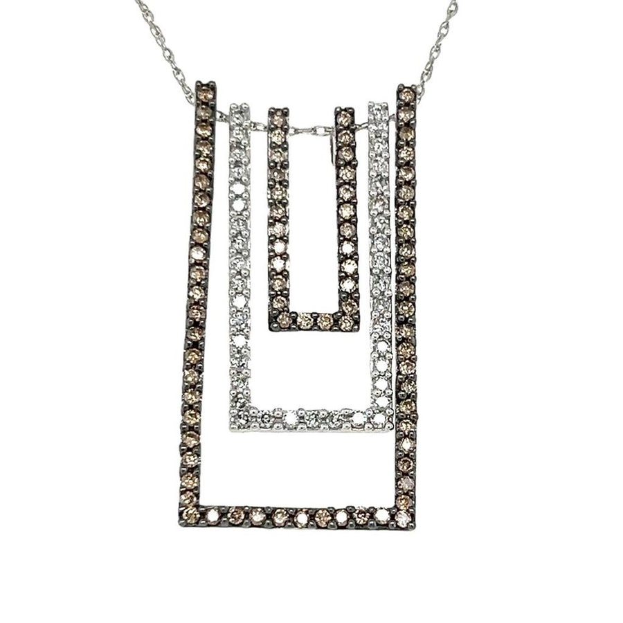 White 10 Karat Nested Rectangular Diamond Pendant Necklaces