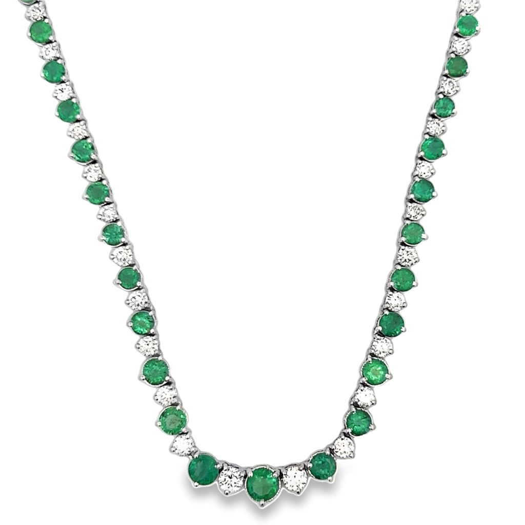 Estate Emerald & Diamond Riviera Tennis Necklace