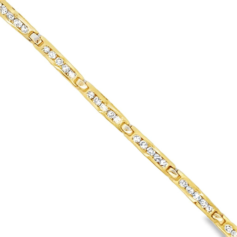 Yellow 14 Karat 3.50mm Channel Set Diamond Bracelet With A Safety Box