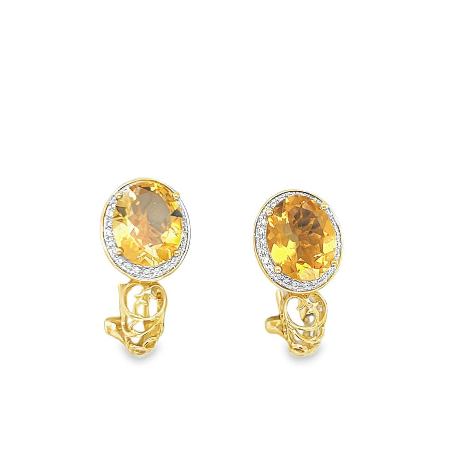 Lady's Yellow 14 Karat Filigree Omega Back Earrings 2 = 4.56tw Oval Ci