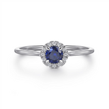 Gabriel & Co. Fashion 14K White Gold Blue Sapphire and Diamond Halo Promise Ring