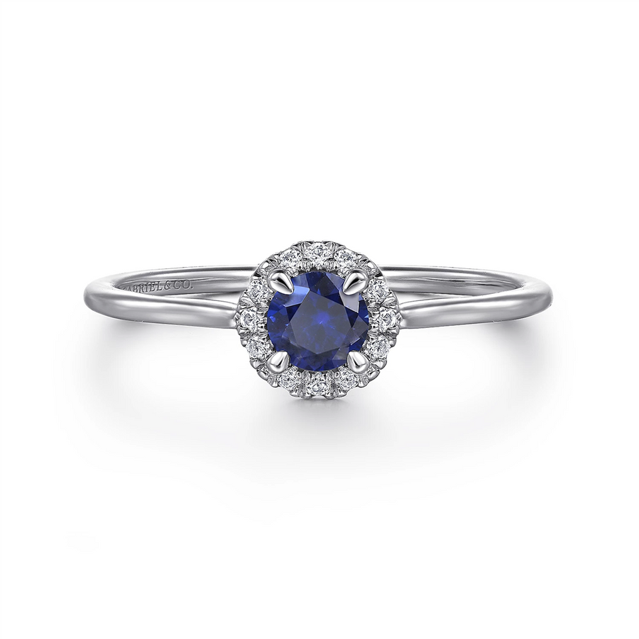 Gabriel & Co. Fashion 14K White Gold Blue Sapphire and Diamond Halo Promise Ring